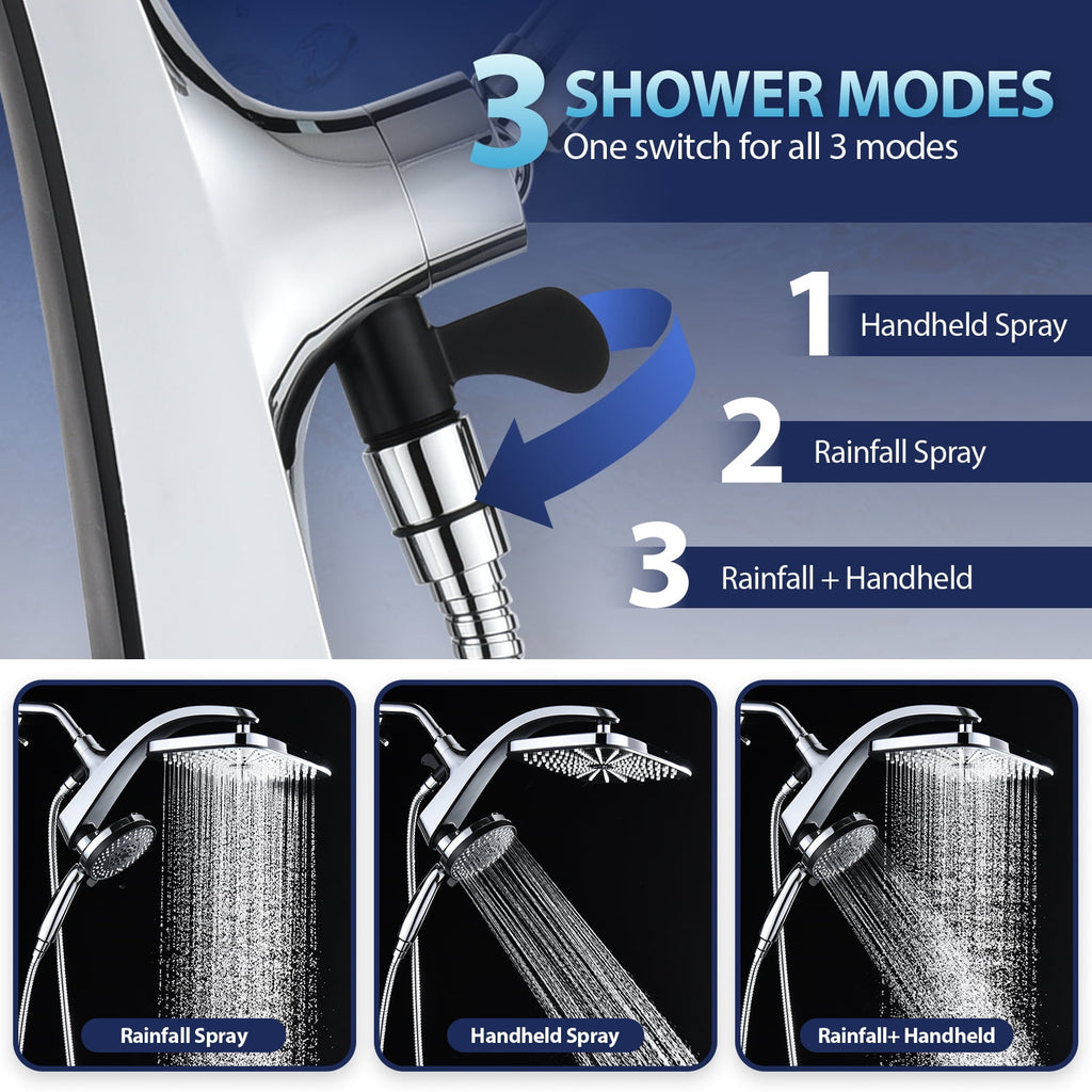 INAVAMZ 12 inch Rain Shower Head and Handheld Combo, High Pressure Shower, 3+8+1 Spray Modes, Magnetic Dock, Power Jet, Anti-Clog Nozzles, 60" Hose,Silver
