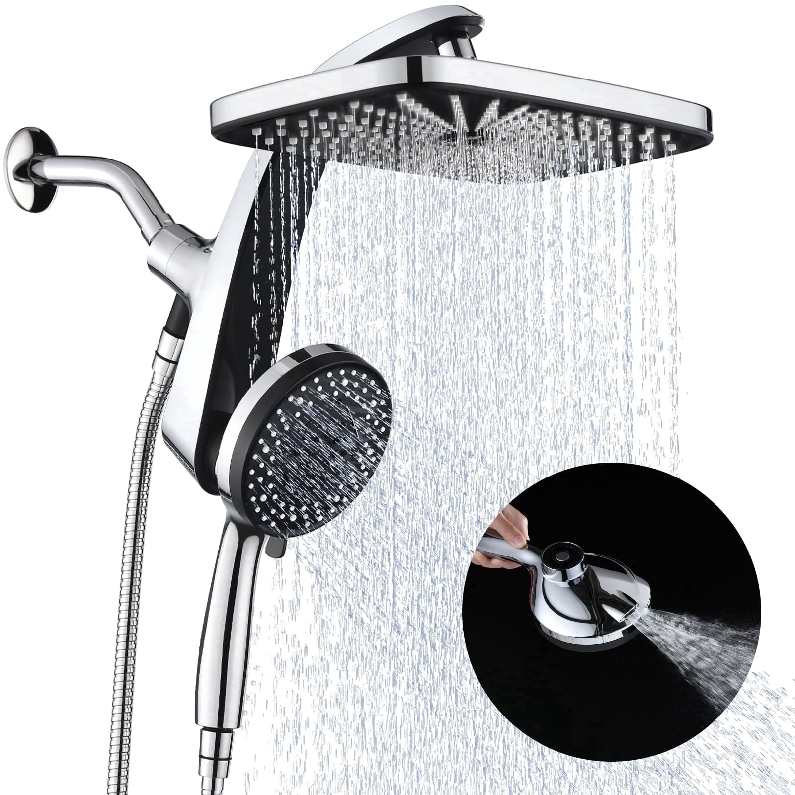 INAVAMZ 12 inch Rain Shower Head and Handheld Combo, High Pressure Shower, 3+8+1 Spray Modes, Magnetic Dock, Power Jet, Anti-Clog Nozzles, 60" Hose,Silver